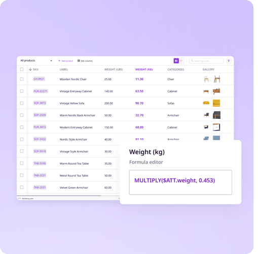 Product weight conversion using computed attributes in PIM