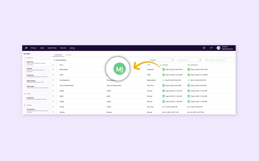 See who created or modified attributes by hovering over user pictures in Attribute Settings to view their usernames.