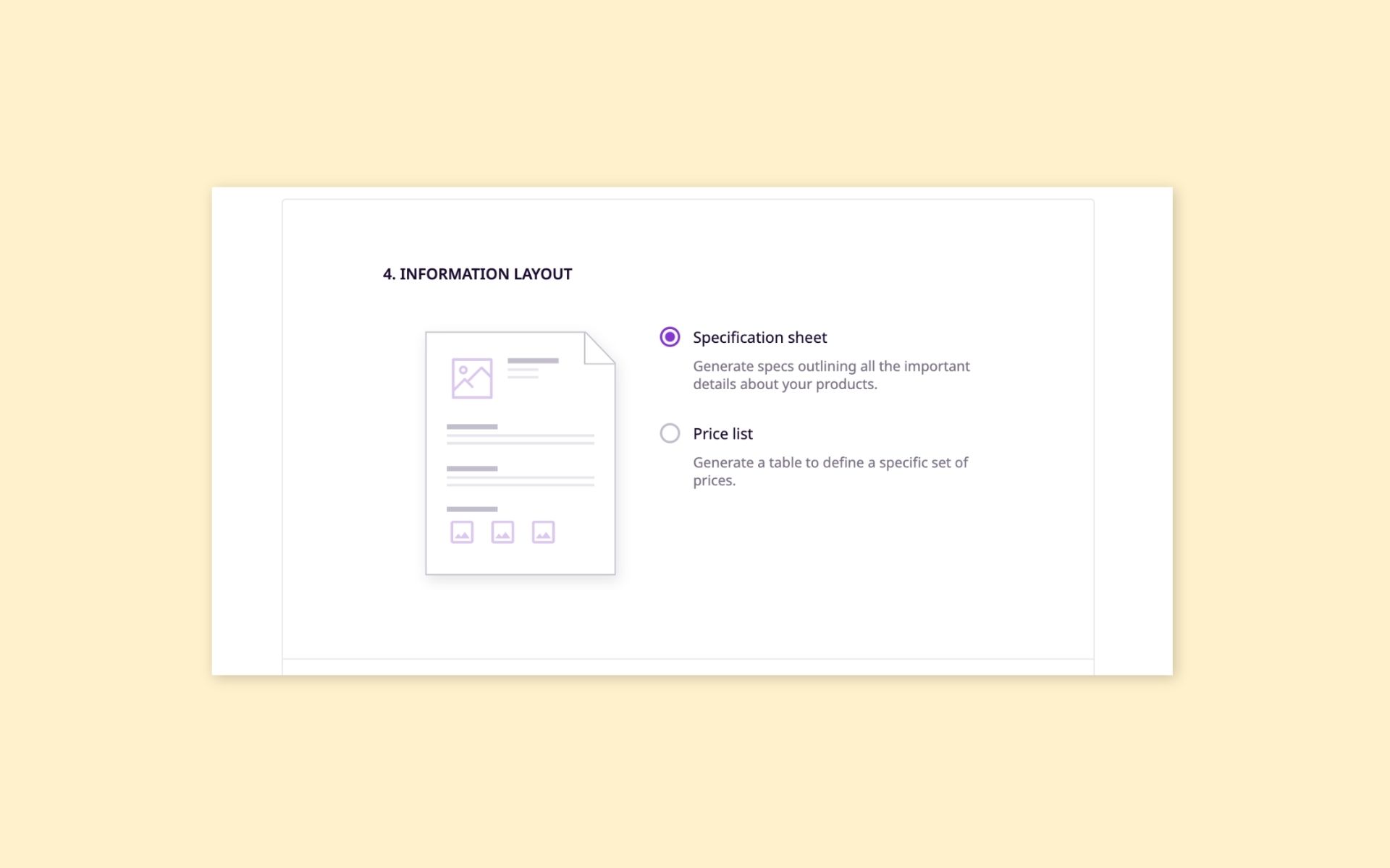 Export a specification sheet or price lists for your products in Plytix. 