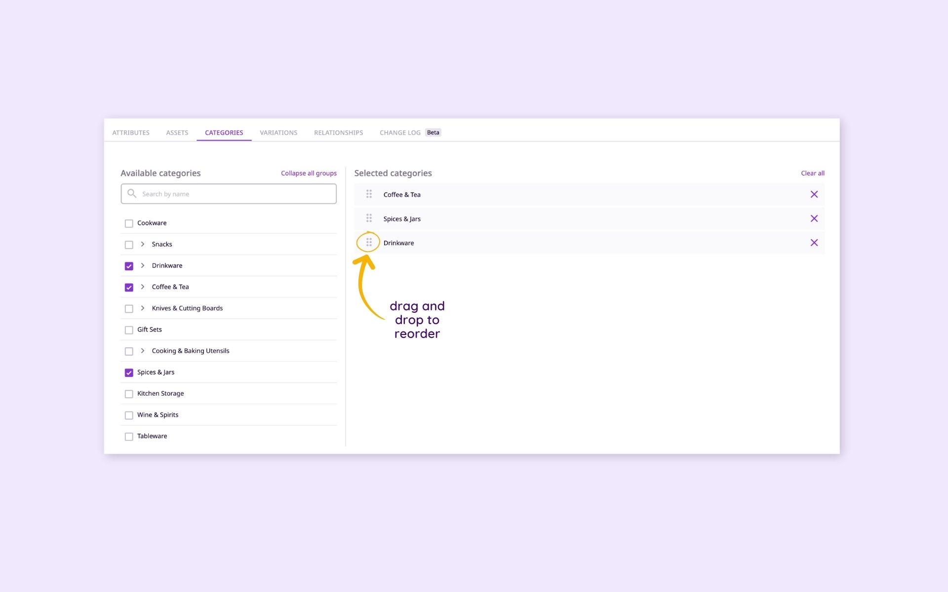 Customize the order of how your product relationships are displayed in your outputs.